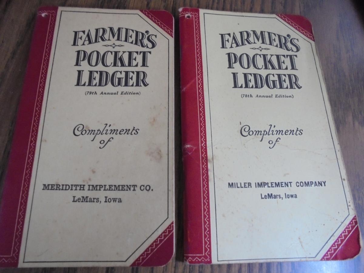 (2) 1944-45-46 JOHN DEERE POCKET LEDGERS-ONE IS MILLER & ONE ISMERIDITH BOTH LE MARS IOWA