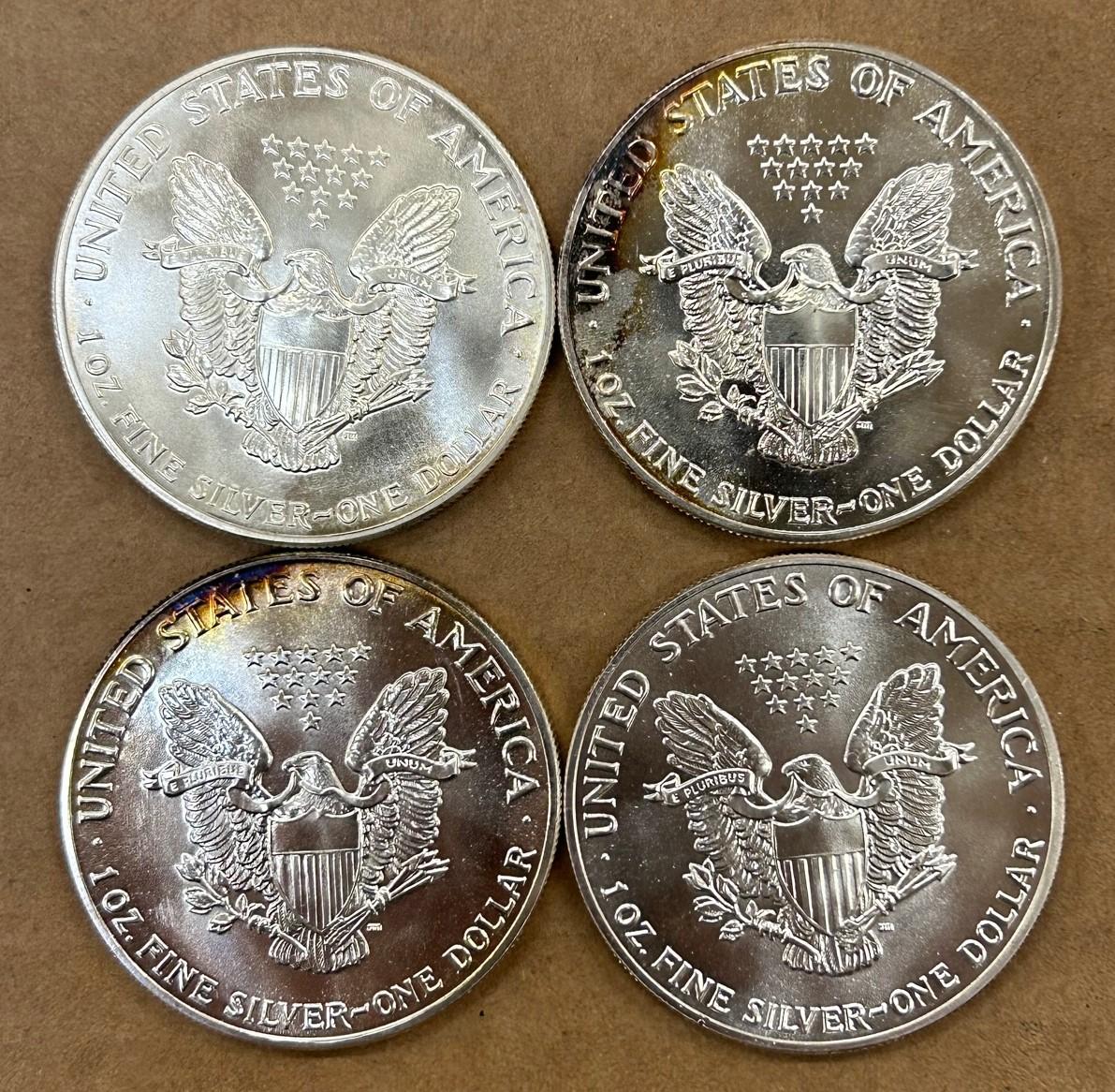 (4) Early Dates American Silver Eagles --- 1986 - 1987 - 1988 - 1989