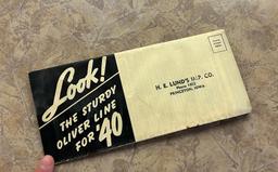 1940 OLIVER “STURDY OLIVER LINE FOR ‘40” EQUIPMENT BROCHURE MAILER