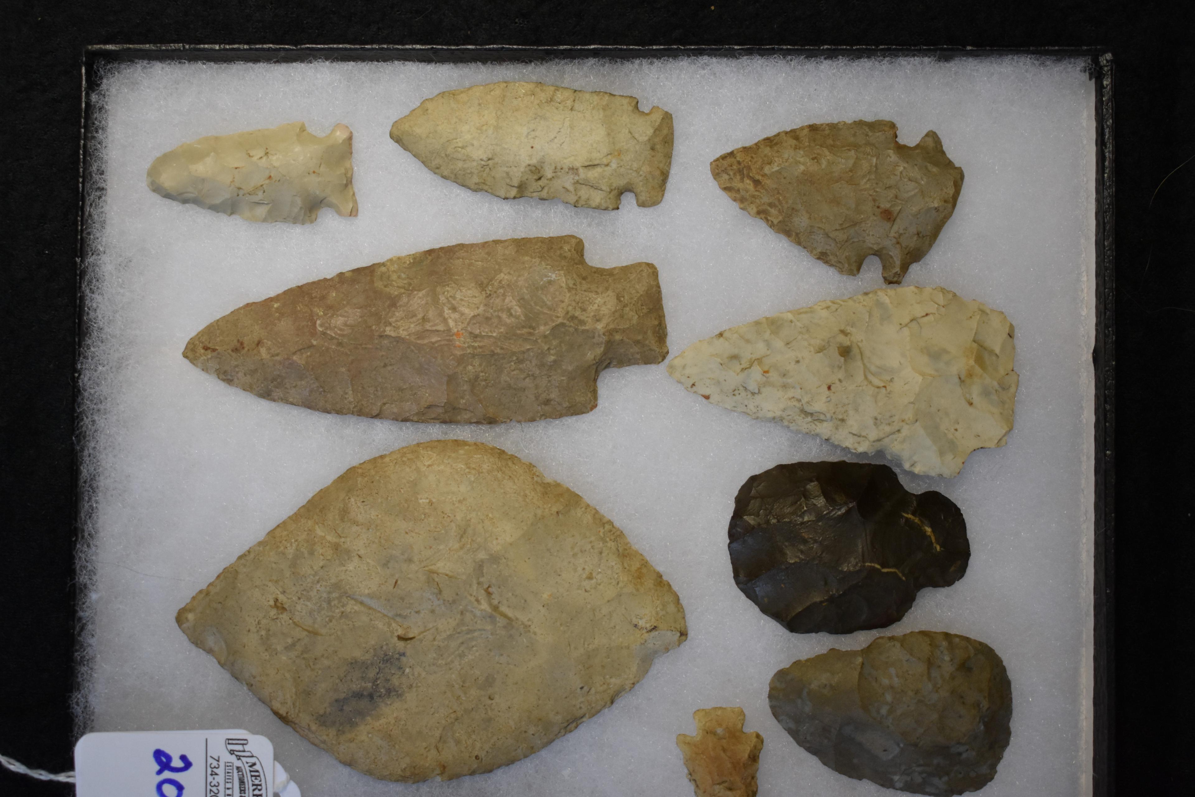 Frame of 20 Native American Arrowheads / Points (Mixed Origins)