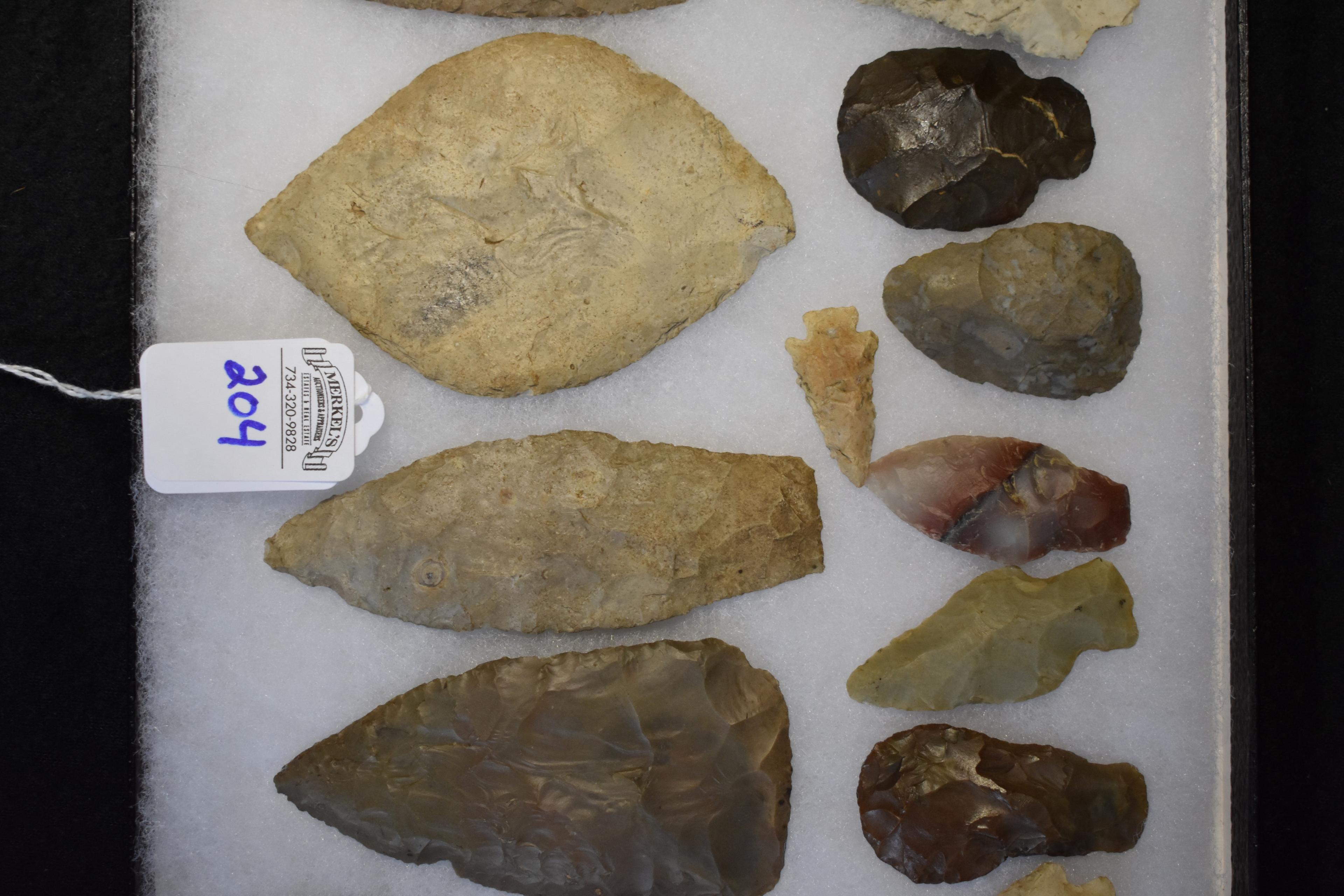 Frame of 20 Native American Arrowheads / Points (Mixed Origins)