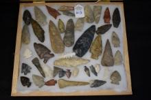 Frame of 41 Native American Arrowheads / Points (Mixed Origins)