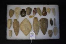 Frame of 20 Native American Arrowheads / Points (Mixed Origins)