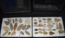 Two Frames of 48 Native American Arrowheads / Points (Mixed Origins)