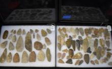 Two Frames of 95 Native American Arrowheads / Points (Mixed Origins)