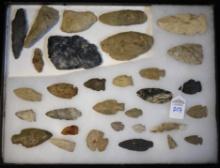 Frame of 31 Native American Arrowheads / Points (Mixed Origins)