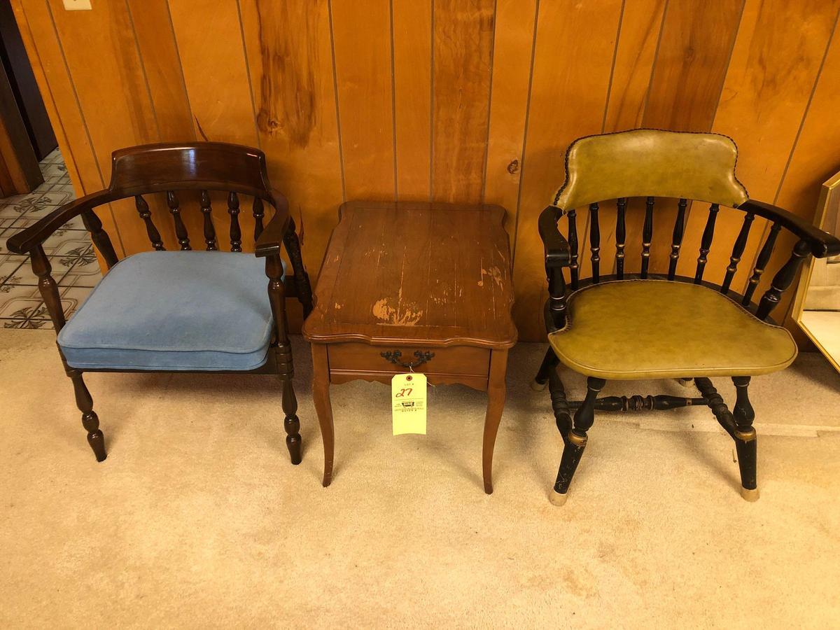 2 Padded chairs & end stand