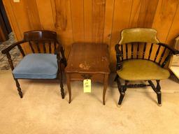 2 Padded chairs & end stand