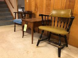 2 Padded chairs & end stand