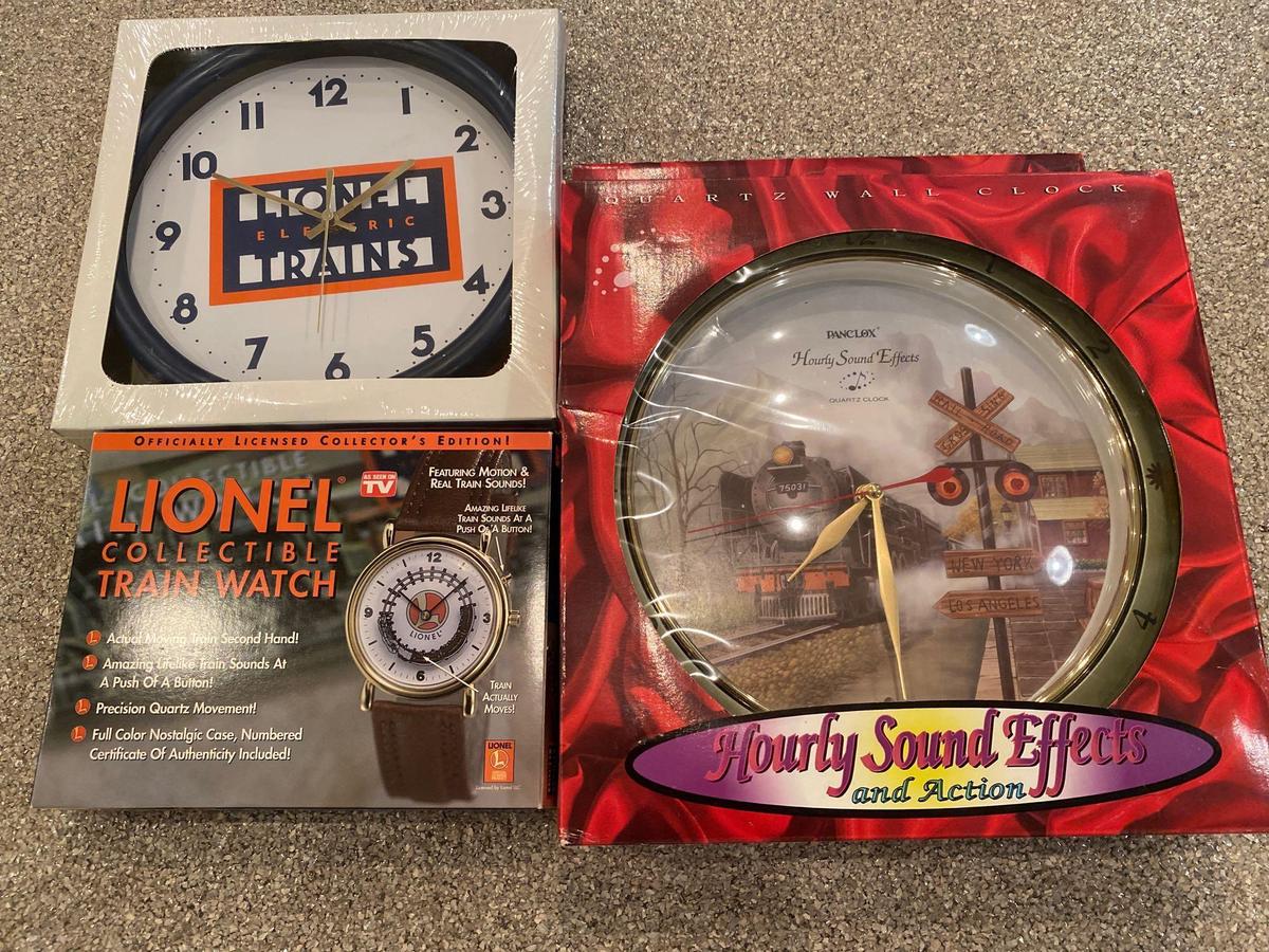 Lionel clock, wristwatch, train sound clock