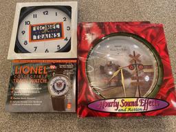 Lionel clock, wristwatch, train sound clock