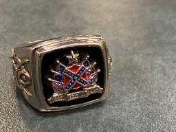 Man's ring marked "Pride of the South" with Confederate flag 1861-1865.