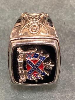 Man's ring marked "Pride of the South" with Confederate flag 1861-1865.