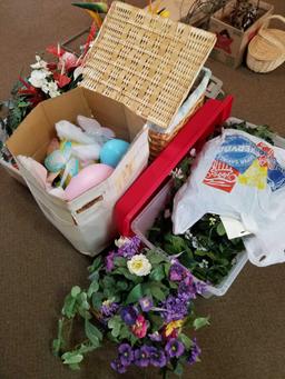 Assorted floral decor, hamper, Easter items