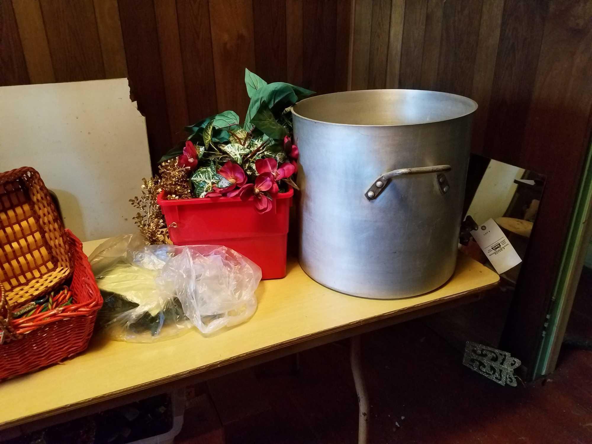 Contents of room, Hobart buffalo chopper, stock pot, hall tree, chairs, decor