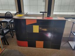 Custom built sheet metal bar with drawers, 2 sections each 66 inches x 44 inches