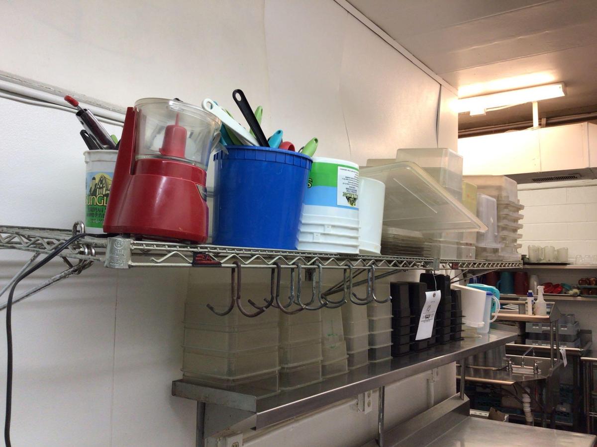 Plastic Storage Containers and Utensils w/ wire rack