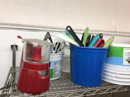 Plastic Storage Containers and Utensils w/ wire rack