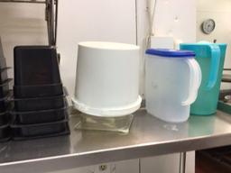 Plastic Storage Containers and Utensils w/ wire rack