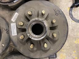 Assorted trailer drum hubs, some new, leaf spring