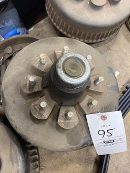 Assorted trailer drum hubs, some new, leaf spring