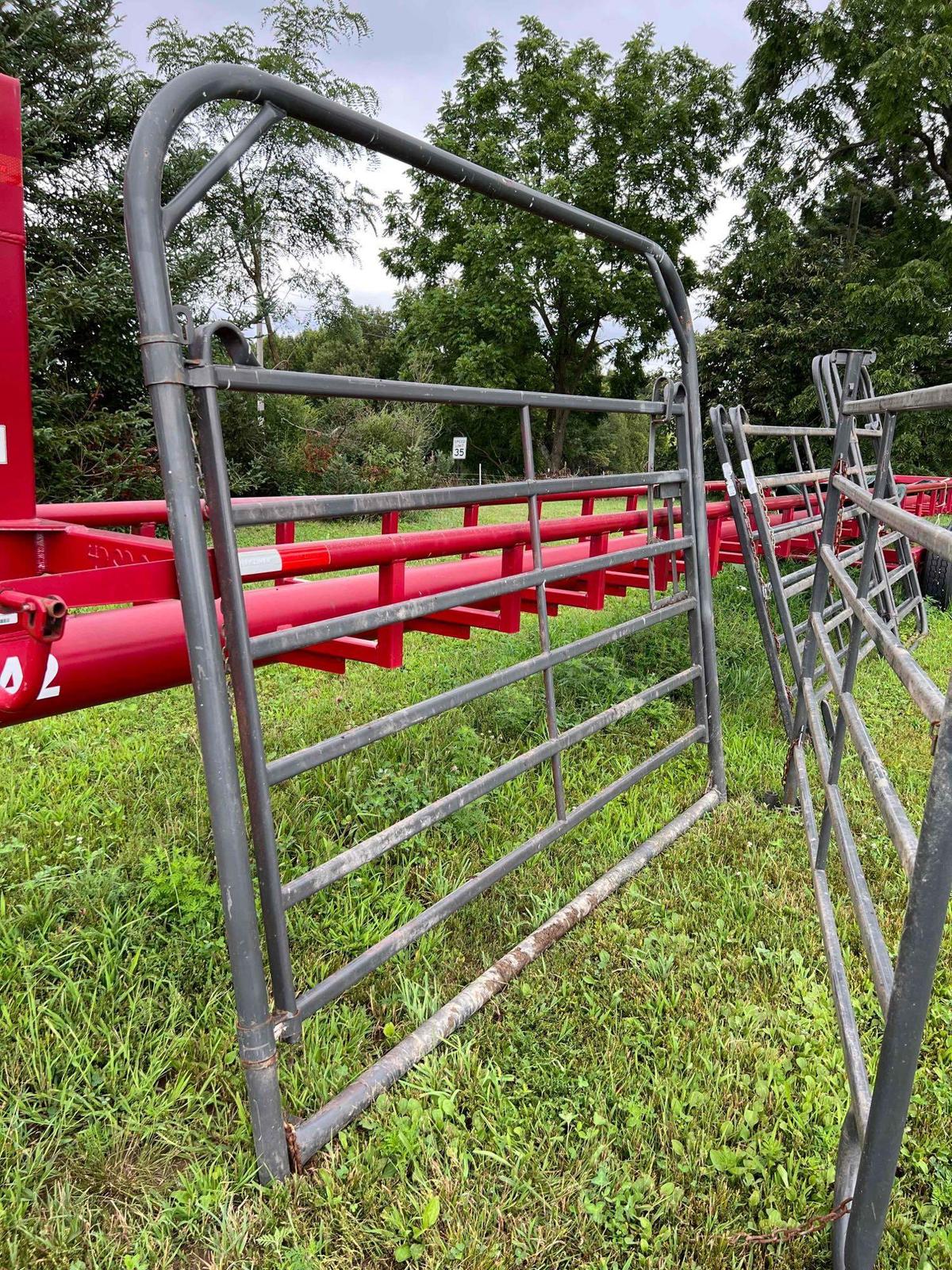 Lot of Priefert 8? gate and swinging corral panel.