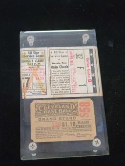 1942 All Star service game rain check stub, Cleveland Baseball company rain check stub