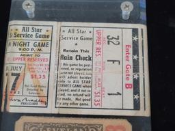 1942 All Star service game rain check stub, Cleveland Baseball company rain check stub
