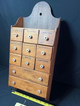Antique wall hanging 11 drawer spice box