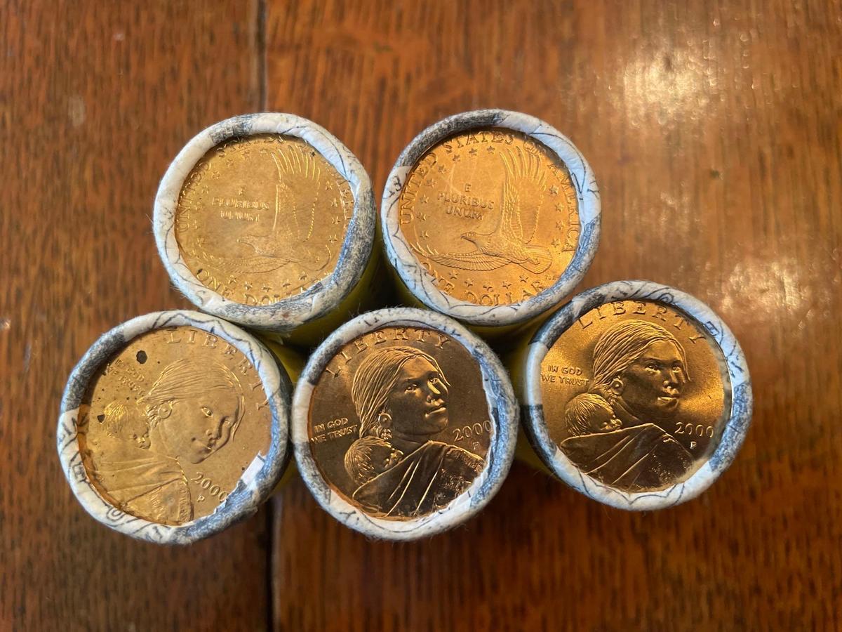 5 rolls $25 each SBA gold 2000-p dollars