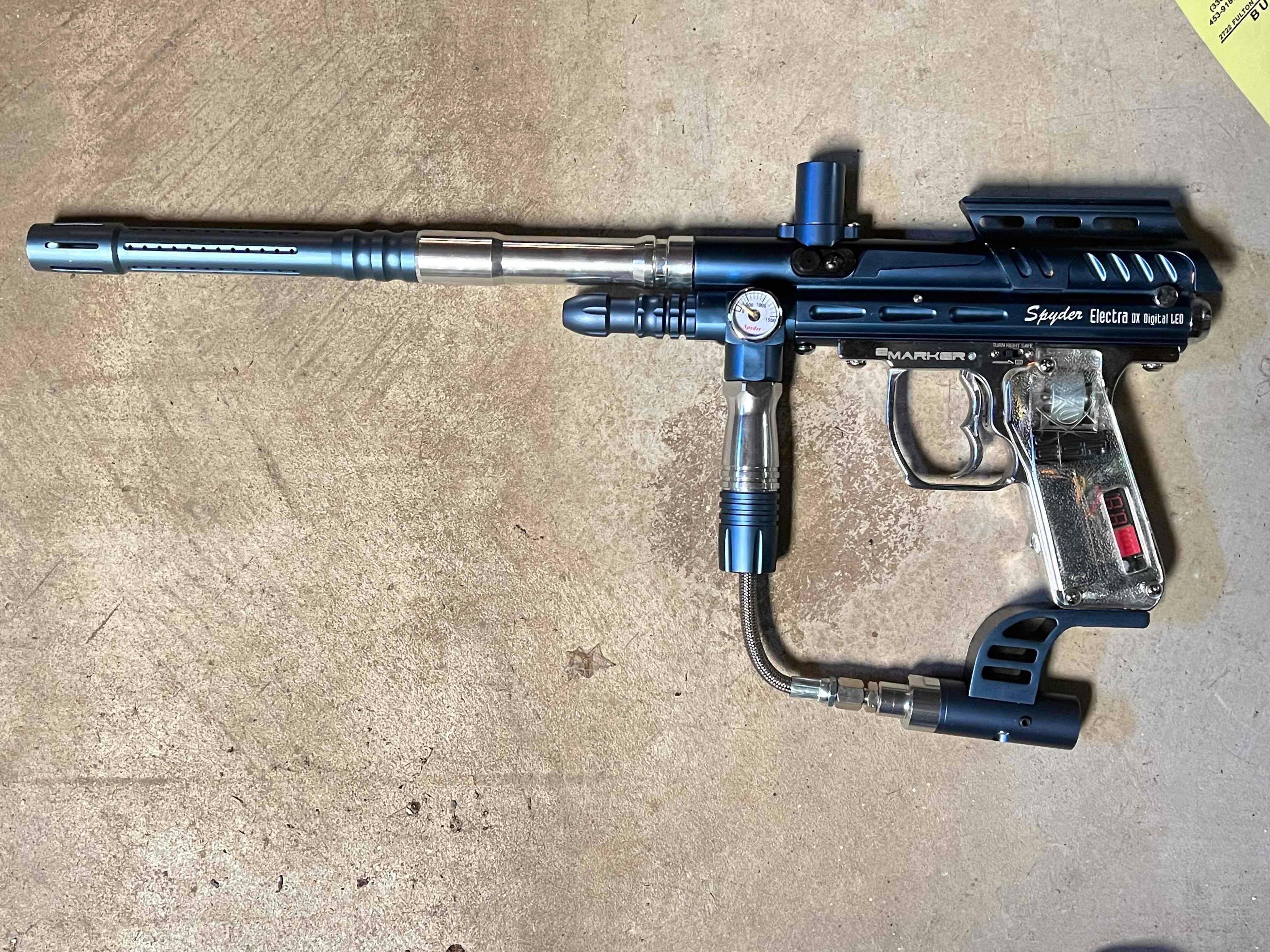 Spyder Electra DX paintball gun with box and misc accessories