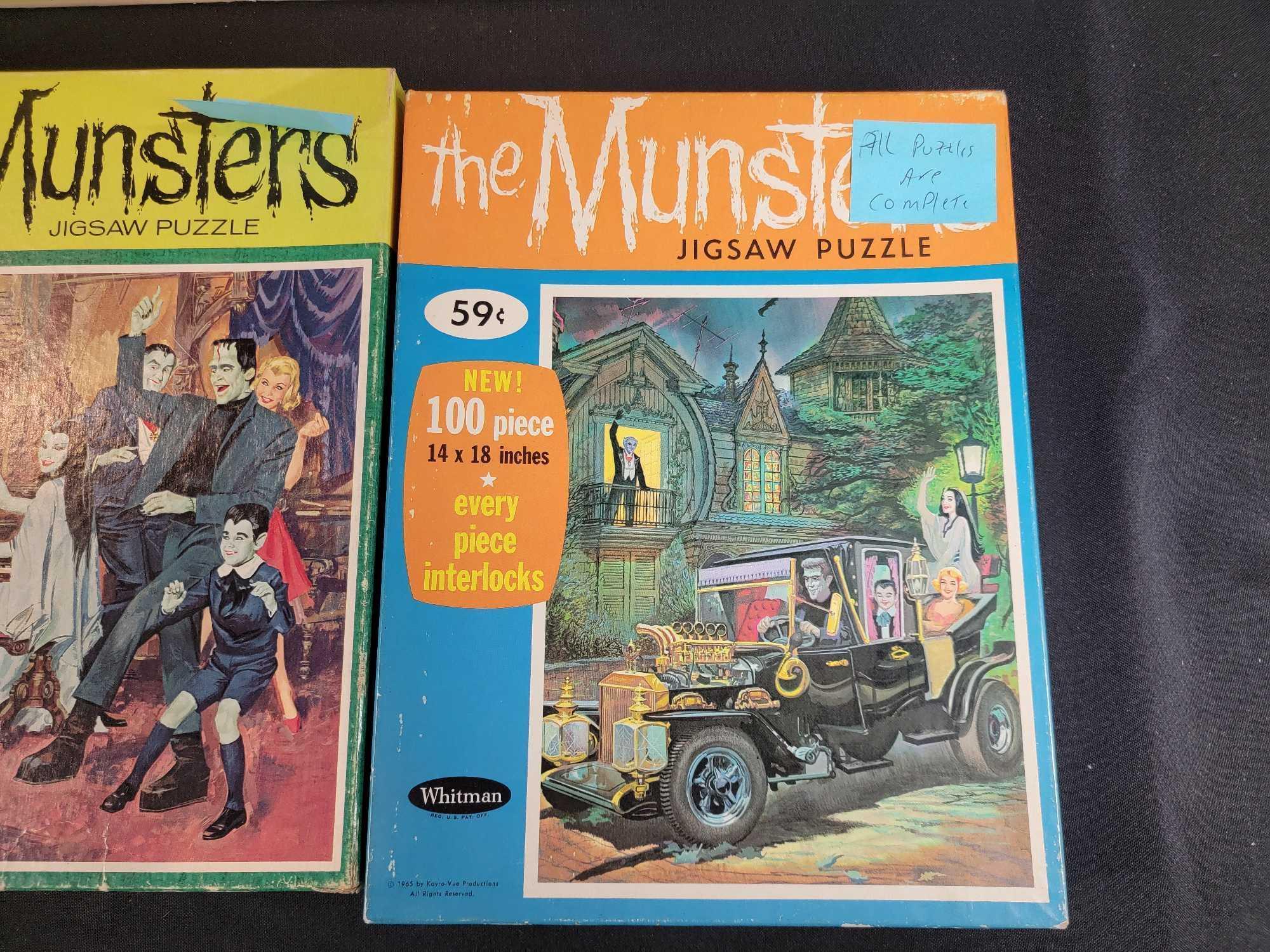 3 1965 Whitman The Munsters jigsaw puzzles complete and Chad Valley batt op movie projectorl