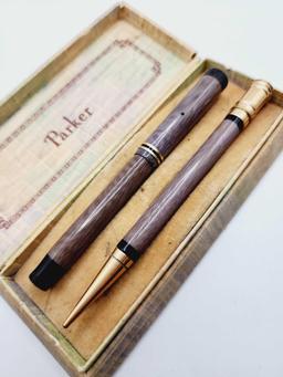 Unusual lavender color Parker pen & pencil set, boxed