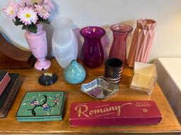 assorted vases & dresser items