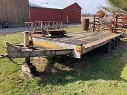 1973 8 ft X 16 ft trailer with beavertail and ramps, tri-axle pintle hitch, NO TITLE