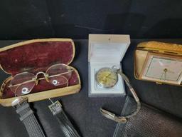 Assorted vintage and newer watches, mens jewelry, Elgin 17 jewel, Hampden w/ 20 year case