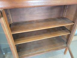 Early glass door bookcase with faux marble top insert
