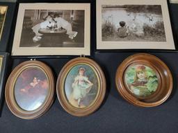 Assorted vintage gold foil etchings, pictures and plastic frames