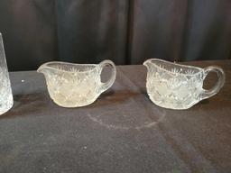 2 Wheel cut tumblers, childs pattern glass pitchers and assorted pieces