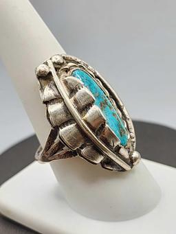 Vintage Native American Indian sterling silver & turquoise ring, size 9