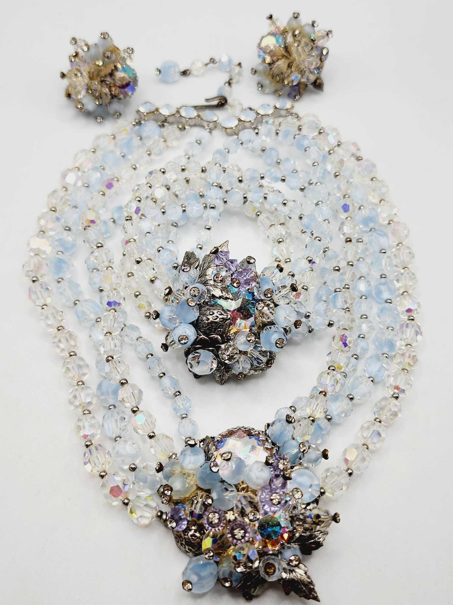 Dazzling vintage crystal beaded necklace, bracelet & earrings by Vendome