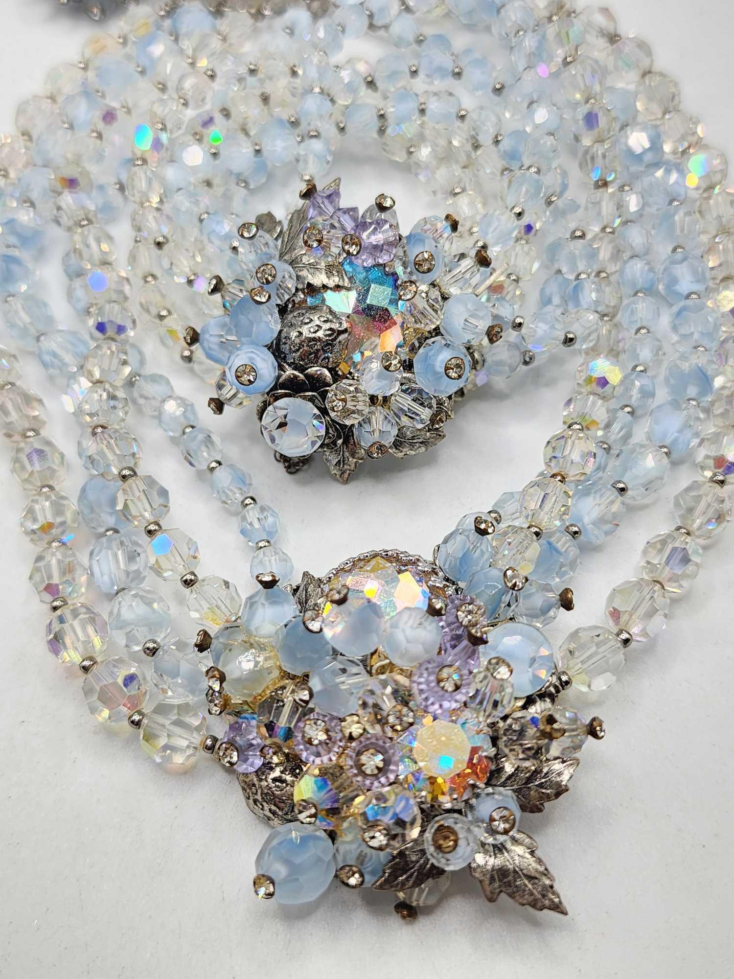 Dazzling vintage crystal beaded necklace, bracelet & earrings by Vendome