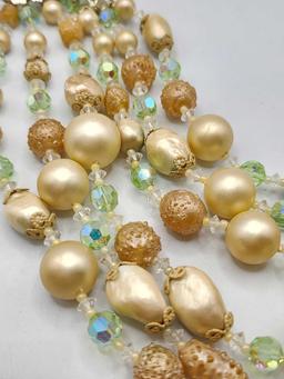 Vintage 3 tier faux pearl & crystal beaded necklace by Vendome