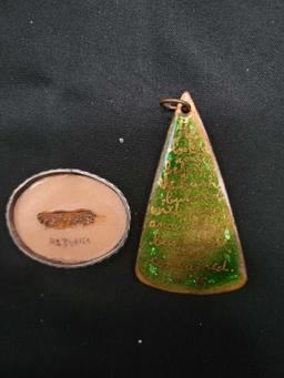Vintage enameled floral brooch missing back and enameled pendant