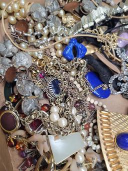 Large lot of costume jewelry, gold and silver tone, coin necklace and more