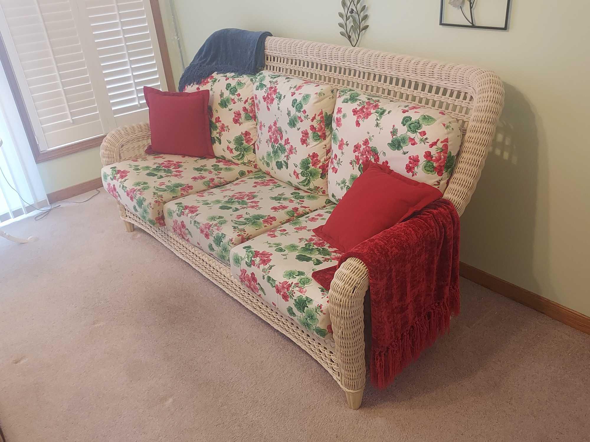 3 Piece Wicker Furniture Set - Couch, Chair, & Ottoman