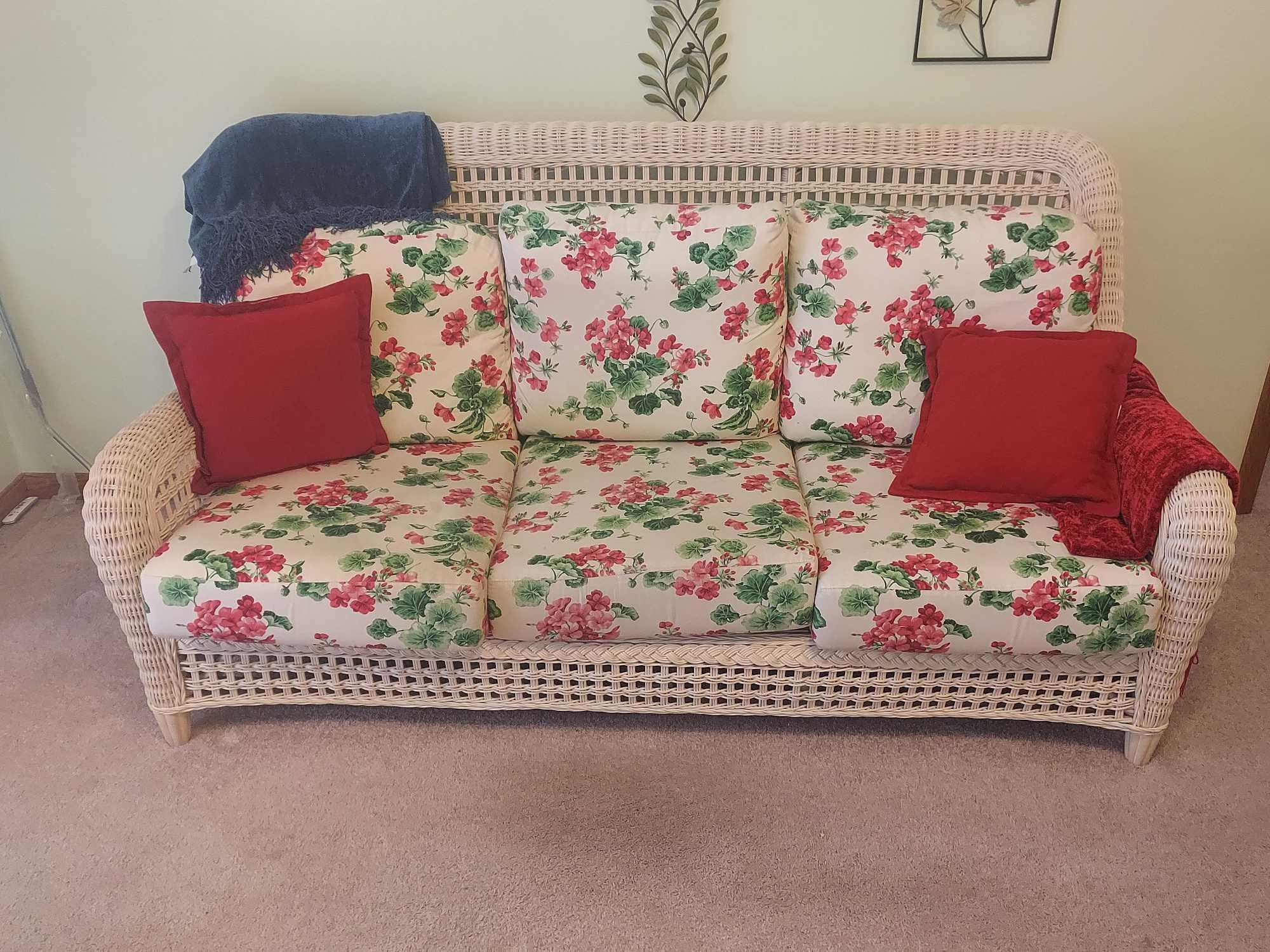 3 Piece Wicker Furniture Set - Couch, Chair, & Ottoman