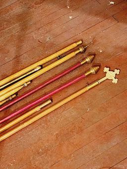 Religious Wood Handled Processional Crosses and banner holders lot