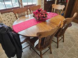 Oak dining table with 6 pressback chairs