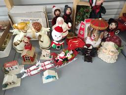 Vintage Christmas Decor Items , Paper Machete, Cardboard Houses, Santa,